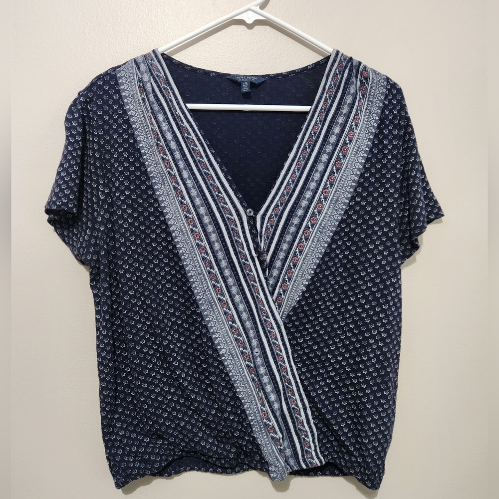 Lucky Brand Womens Short Sleeve Top with Sinched Bottom Womens Large